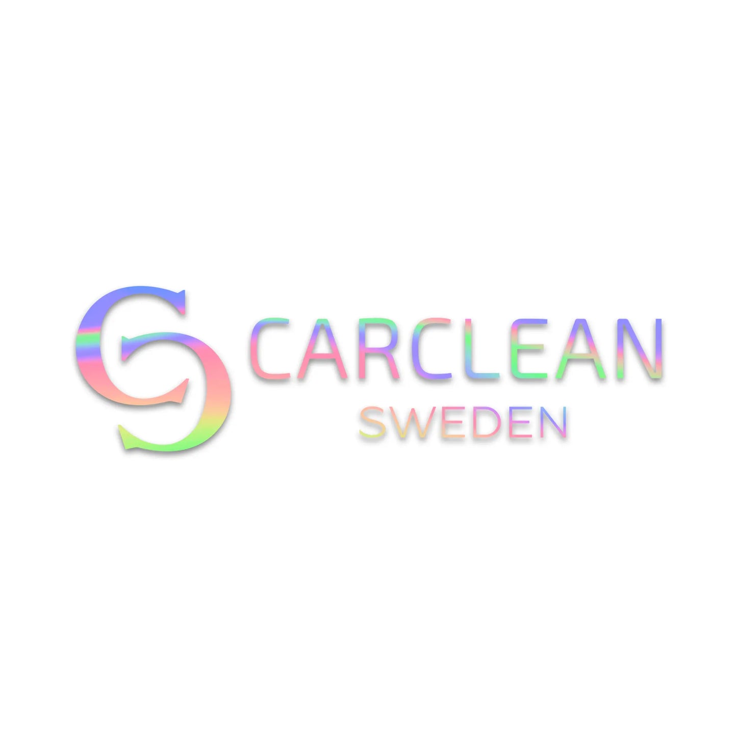 CarClean Sweden Holografisk Dekal 22CM. En stilren och färgglad dekal med holografisk effekt, perfekt för att sätta på bilen eller andra ytor. Dekoren visar CarClean Swedens logotyp med regnbågsskimrande färger.