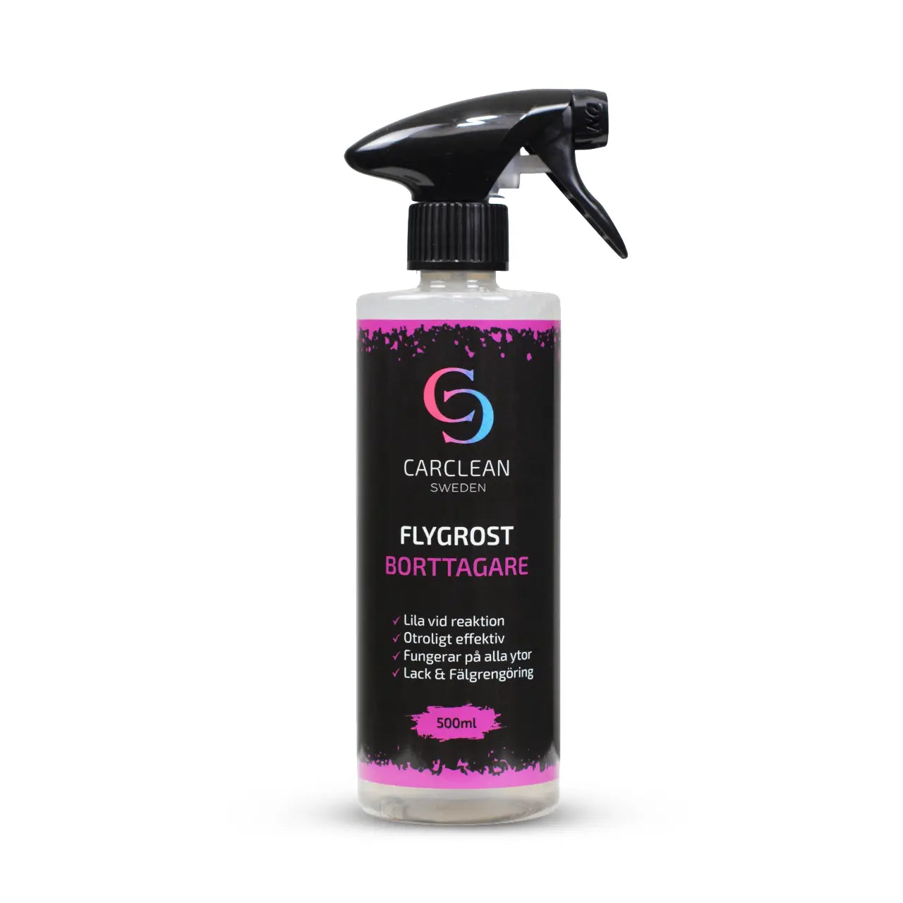 CarClean Flygrostborttagare 500ml flaska, effektiv för att avlägsna flygrost, bromsdamm och inbränd smuts från fälgar och ytor. Kraftfull rengöring med visuell indikator för snabb och enkel applicering. körsbärsdoft